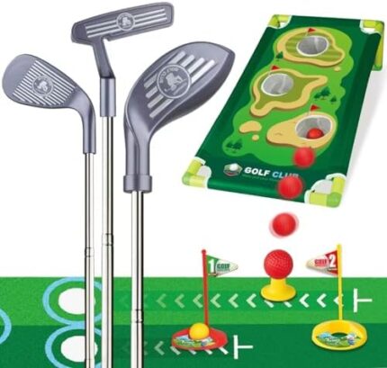 RCROKS Toddler Golf Clubs 3 in 1 Upgraded Length Adjustable Kids Golf Toy Set with 9 Balls Indoor & Outdoor Sport Games Toy Gifts for 3 4 5 6+ Year Old Boys Girls Toddlers (Grey, M)