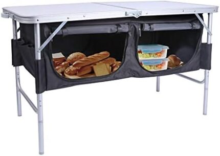 REDCAMP 4 Foot Camping Table with Oxford Storage Organizer Adjustable Height,Lightweight Portable Folding Table for Picnic Cooking Outdoor Indoor,White 24 x 48 inches