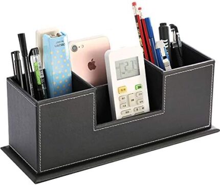 RHCSZ Leather Pencil Holders and Organizers for Desk Accessories & Workspace Organizers,Desk Supply Organizer for Pen/Business Name Cards,Desk Supplies Holders for Office & School (Black)