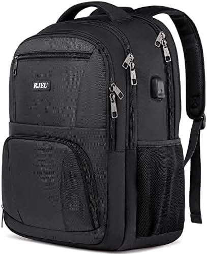 RJEU Laptop Backpack for Men, Extra Large School Backpacks for Teen Boys, Anti-Theft Water Resistant Back Pack with USB Charging Port, Fits 17.3-Inch Laptop, Black