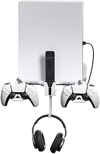 ROCHIE PS5 Wall Mount Bracket PS5 Wall Stand with 2-in-1 Magnetic Charging Cable for Playstation 5 Disc/Digital Edition, with Detachable Controller Holder & Headphone Hanger White