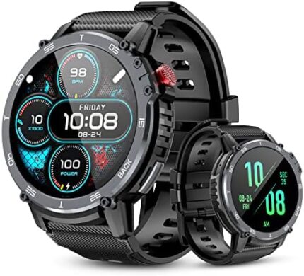Rapocon Military Smart Watches for Men - 5ATM Waterproof Fitness Watch for Android iOS Phones，1.6" Large Screen Tactical Smartwatch，24 Sports Modes, Bluetooth Call(Answer/Dial Calls/BT5.0) Black