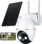 Recacam Solar Security Cameras Wireless Outdoor, 2K 355° PTZ Outdoor Camera Wireless, 2.4G Wi-Fi Cameras for Home Security with PIR, 2-Way Talk, IP65, 4dbi, Spotlight/Siren, Color Night Vision