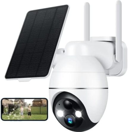 Recacam Solar Security Cameras Wireless Outdoor, 2K 355° PTZ Outdoor Camera Wireless, 2.4G Wi-Fi Cameras for Home Security with PIR, 2-Way Talk, IP65, 4dbi, Spotlight/Siren, Color Night Vision