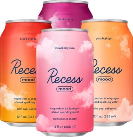 Recess Mood Magnesium Supplement Drink Calming Beverage, 12 Ounce, Pack of 12 (Variety Pack, 12 Pack) *Original Flavors