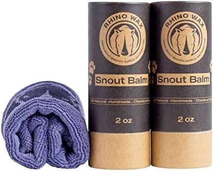 Rhino Wax - Dog Nose Balm - Natural Dog Snout Soother and Nose Treatment Formula for Quick Relief of Dry Chapped Dog Nose, Compost Friendly 2 oz Eco-Tubes (No Plastic) - 2 Pack + Microfiber Towel