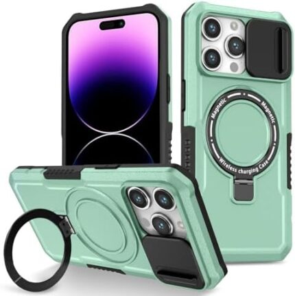Ring Case for Magsafe for iPhone 15 Pro Max 15 Plus Slide Camera Protection Phone Cover for iPhone 14 13 12 11 Pro Max (Mint,for iPhone15 Pro Max)
