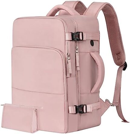 Rinlist Travel Backpack, TSA Friendly Carry-on Backpack Airline Approved Women Men, Hiking Gym Work Weekender Commuter Casual Daypack Bookbag, Personal Item Bag, Pink