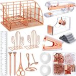 Rose Gold Office Supplies Set Include Multifunctional Desk Organizer, Stapler, Staple Remover, Staple, Tape Holder, Phone Holder, Diamond Pen for Women Home Classroom Office Desktop Accessories