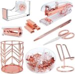 Rose Gold Office Supplies and Accessories - Cute Office Supplies for Women with Rose Gold Stapler, Tape Dispenser, Pen Holder, Scissors, Phone Holder, and More - for Stunning Rose Gold Office Decor