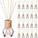 Roshtia 20 Set Reed Diffuser Bottle Empty Fragrance Glass Diffuser Bottles Refillable Diffuser Bottles Set with Wooden Caps Rattan Sticks 50ml 1.7 Oz Diffuser Glass Jars for DIY Fragrance (Irregular)