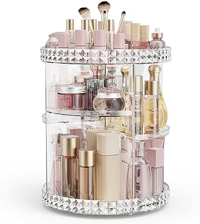 Rosoenvi Rotating Makeup Organizer, 360° Spinning Skincare Organizers, Adjustable Layer Cosmetic Storage Lazy Susan Makeup Organizers for Dresser Bathroom, Medium