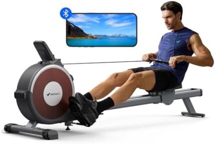 Rowing Machine, MERACH Bluetooth Magnetic Rower Machine with Dual Slide Rail, 16 Levels of Quiet Resistance, Max 350lb Weight Capacity, App Compatible, Rowing Machines for Home Use