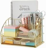 Royanest Desktop Storage Box with Drawers, Mesh Desk Organizer and Accessories, Used for Home, School, Cosmetics Desktop Organization and Decoration (golden)
