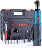 S-LONG Cordless Electric Ratchet Wrench Set, 3/8" 400 RPM 12V Power Ratchet Driver with 10 Sockets, 2000mAh Lithium-Ion Battery and 60-Min Fast Charge