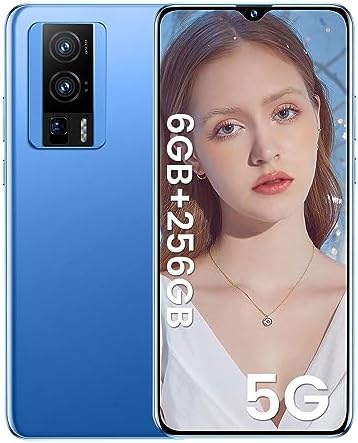 SANSHREUNI K60 Unlocked Cell Phones, 6GB+256GB Android 13 Unlocked Phone, 6.7" Screen+ Display 120HzD, 64MP Camera, Octa-Core CPU, 5500mAh Battery, GPS, AI Face, Dual SIM 5G Phone (Blue)