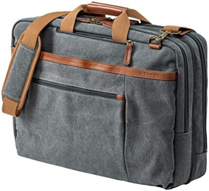 SANWA 17.3 inch Vintage Canvas Backpack, Convertible Laptop Computer Bag, Messenger Bag, Convertible Shoulder Bag Handbag, Compatible with MacBook Notebook, for Men, Women, Travel, College, Gray
