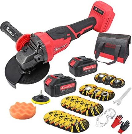 SARRED Brushless Angle Grinder 5 & 4-1/2 inch Cordless Power Grinder Grinding Tool with 2 3.0Ah Battery,7/8-Inch Arbor,Includes 16 Grinding Wheels