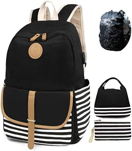 SCIONE Backpacks for Women Teen Girls,Large Capacity BookBag with USB Charger Port,Canvas Backpack-Back School Gift for Girls
