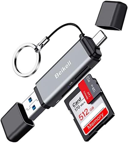 SD Card Reader, Beikell Dual Connector USB 3.0/USB C Memory Card Reader Adapter - Supports SD/Micro SD/SDXC/SDHC/MMC/RS-MMC/UHS-I, Compatible with MacBook Pro, MacBook Air, iPad Pro, Galaxy S21 etc.