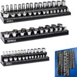 SHALL Magnetic Socket Organizer Set, 3-Piece METRIC Socket Holders Include 1/4", 3/8", 1/2" Drive Socket Trays, Holds 75 Pieces Standard and Deep Size Sockets for Toolbox (Socket Not Included