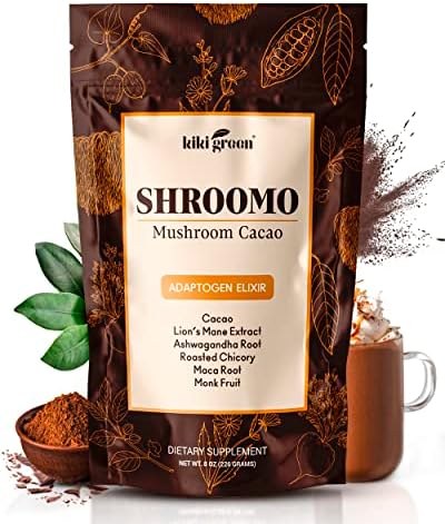 SHROOMO: Mushroom Coffee Alternative | Master Blend of Lion's Mane, Ashwagandha for Mental Clarity, Energy & Focus, Maca Root, Roasted Chicory, Monk Fruit | Cacao Coffee Alternative 8 oz by KIKI Green