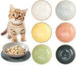 SIDUCAL Ceramic Cat Bowl, 5.5 Inches Cat Dishes 6 PCS for Indoor Cats, Cat Food Bowl with Silicone Non-Slip Mat, 7 Oz Whisker Fatigue Free Cat Plate, Dishwasher Safe (6 Colors Set)