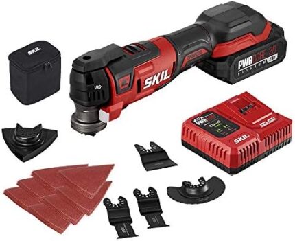 SKIL PWR CORE 20 Brushless 20V Oscillating Tool Kit with 35pcs Sanding Paper, 3 Blades, Sanding Pad, Rigid Scraper, Accessory Case, Includes 2.0Ah Lithium Battery & PWR JUMP Charger - OS5937-10