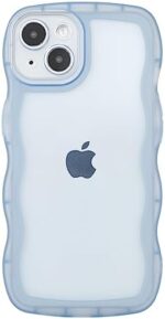 SKYLMW Compatible with iPhone 15 Case 6.1" 2023, Cute Kawaii Curly Wave Frame Shape Soft Silicone Shockproof Protective Phone Cover for Women Girls, Clear/Blue