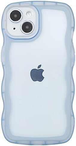 SKYLMW Compatible with iPhone 15 Case 6.1" 2023, Cute Kawaii Curly Wave Frame Shape Soft Silicone Shockproof Protective Phone Cover for Women Girls, Clear/Blue