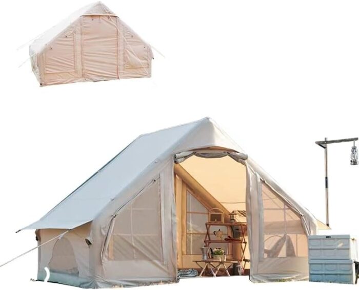 SOLAISK Large Glamping Tent for Camping Adult, Easy Setup Inflatable Night Club with Pump, Oxford Air Tent for Girls, 4-6 Persons, Waterproof