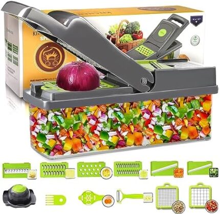 SPLMIFA Vegetable Chopper - Adjustable Vegetable Slicer - Kitchen Gift Gadget Slicer for Salad Potatoes Carrots Garlic with Container Onion Chopper with Container - Professional Food Chopper 12 in 1