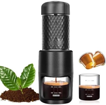 STARESSO Classic Portable Espresso Maker,Unique 2IN1 Travel Coffee Maker,Compatible Nespresso Capsules and Ground Coffee,Manual Espresso Machine,Hand Coffee Maker for Kitchen travel,camping,hiking