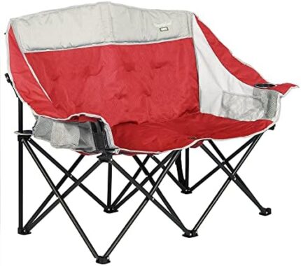 SUNNYFEEL Folding Double Camping Chair, Outdoor Portable Loveseat Chair, Heavy Duty Foldable Lawn Chairs with Storage for Beach/Tailgate/Travel/Picnic, Fold Up Duo Camp Chairs for Adults 2 People