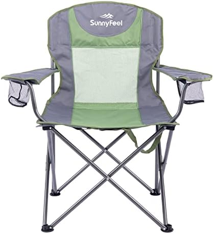 SUNNYFEEL Folding Oversized Camping Chair, Padded Portable Lawn Chairs for Adults Heavy Duty 300 LBS, Folding Camp Quad Chair High Back with Cup Holder,Armrest for Picnic,Beach,Sports