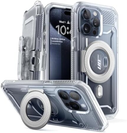SUPCASE Unicorn Beetle Pro Mag Case for iPhone 15 Pro 6.1", Compatible with MagSafe Full Body Rugged Case with Built-in Screen Protector & Kickstand & Belt-Clip (Clear)