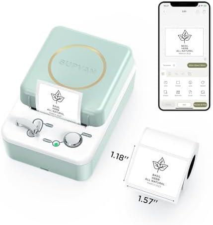 SUPVAN T50M Bluetooth Label Maker Machine with Tape, Wide Waterproof Label, Versatile App with 40 Fonts and 449+ Icons, Inkless Labeler for Home, Kitchen, School, Office Organization, Green
