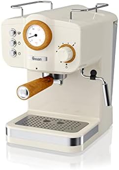 Salton Swan Nordic Espresso Machine with Milk Frother, 1.2L Tank, Matte Cotton White