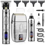 Saoilli Professional Hair Trimmer Hair Clippers for Men, Nose Hair Trimmer Shaver Set,Cordless T-Blade Beard Trimmer Barber Clippers,Electric Razor Foil Shavers for Men Haircut Grooming Kit(Silver)