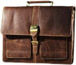 Satchel And Fable 16 inch Brown Leather Laptop Messenger Bag for Men Genuine Large Vintage Handmade Office Business Briefcase