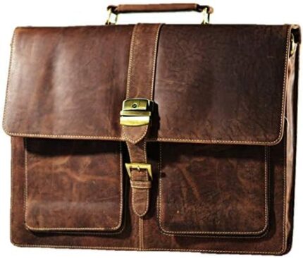 Satchel And Fable 16 inch Brown Leather Laptop Messenger Bag for Men Genuine Large Vintage Handmade Office Business Briefcase