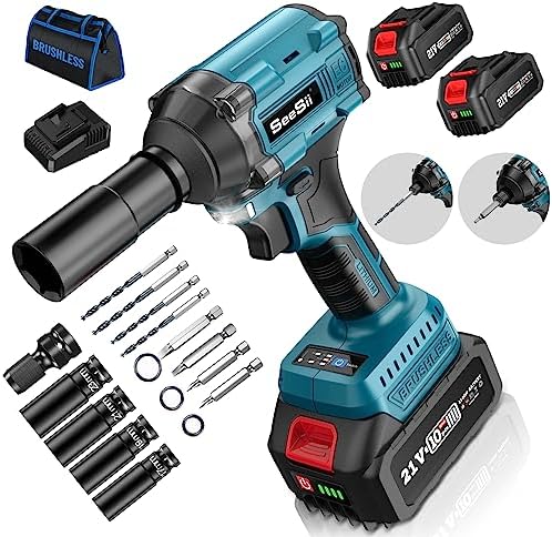 Seesii 4000+4000 mAh Cordless Impact Wrench, 3-IN-1 Compact Size Electric Seesii 4000+4000 mAh Cordless Impact Wrench, 3-IN-1 Compact Size Electric Impact Gun 1/2 inch Max Torque 260 Ft-lbs(350Nm),2x4.0 Battery,4 Socket,4 Drill,4 Driver Bit,Electric Impact Wrench 1/2 Inch