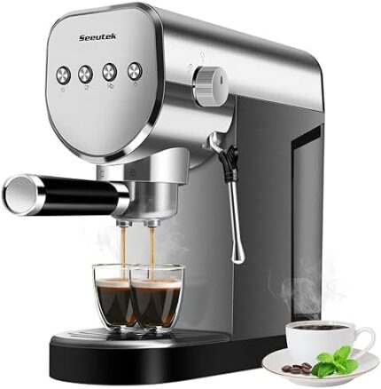 Seeutek Espresso Machine, 20 BAR Espresso Maker with Milk Frother Steam Wand, Compact Espresso Coffee Machine with 30oz Removable Water Tank, 1350W, Cappuccino/Latte Machine for Home