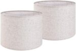 Set of 2 Drum Lampshades for Table, Floor & Bedside Lamps - 13 * 13 * 10 inch, Medium Beige Gray Shades - Natural Flax, Handcrafted with Spider Fitter - Ideal for Modern & Rustic Interiors - By GO&SO
