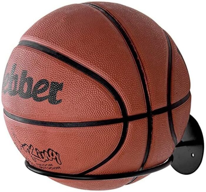 Set of 2 Matte Black Metal Wall-Mounted Sports Ball Display Holder, Basketball, Soccer, Football, Volleyball, Durable Wall Storage Rack Wire Shelf