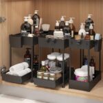 Sevenblue Under Sink Organizer, 3 Pack, 2-Tier with Sliding Drawer, Multi-Use Kitchen Organizers and Storage, Bathroom Cabinet Organizer with Hook and Hanging Cup, Black