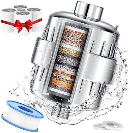 Shower Head Filter for Hard Water - 24 Stage Shower Filter Shower Water Filter with 4 Replaceable Filter Cartridges Protects Your Skin and Hair from Chlorine and Heavy Metals in Water, Chrome