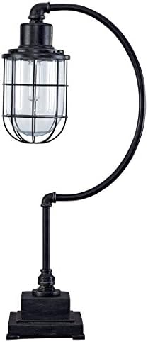 Signature Design by Ashley Jae Industrial 33.25" Metal Desk Lamp with Glass Shade, Black with Antique Finish