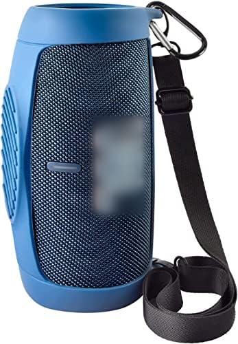 Silicone Case Cover for JBL Charge 5 Waterproof Portable Bluetooth Speaker, Protective Soft Skin Rubber Carrying Travel Pouch with Strap & Carabiner (Blue)