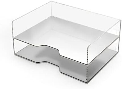 Silver Mirror 2 Pack - Acrylic Stackable Letter Tray, Clear Paper Organizer for Office, Vanity - Desk workspace Organizers and Accessories, File Magazine Holders, Stacking Desktop Organization